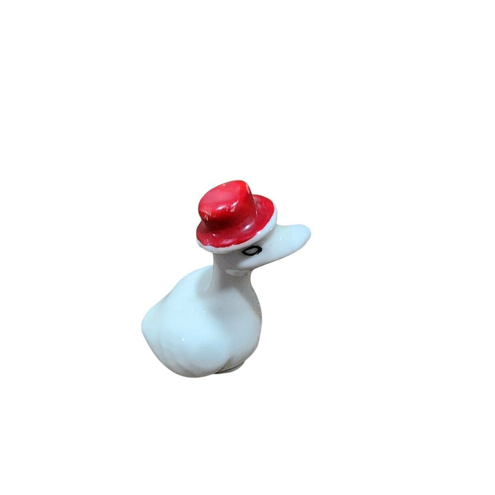 Vintage Miniature Ceramic Goose Figurine Red Hat Whimsical Farmhouse Decor